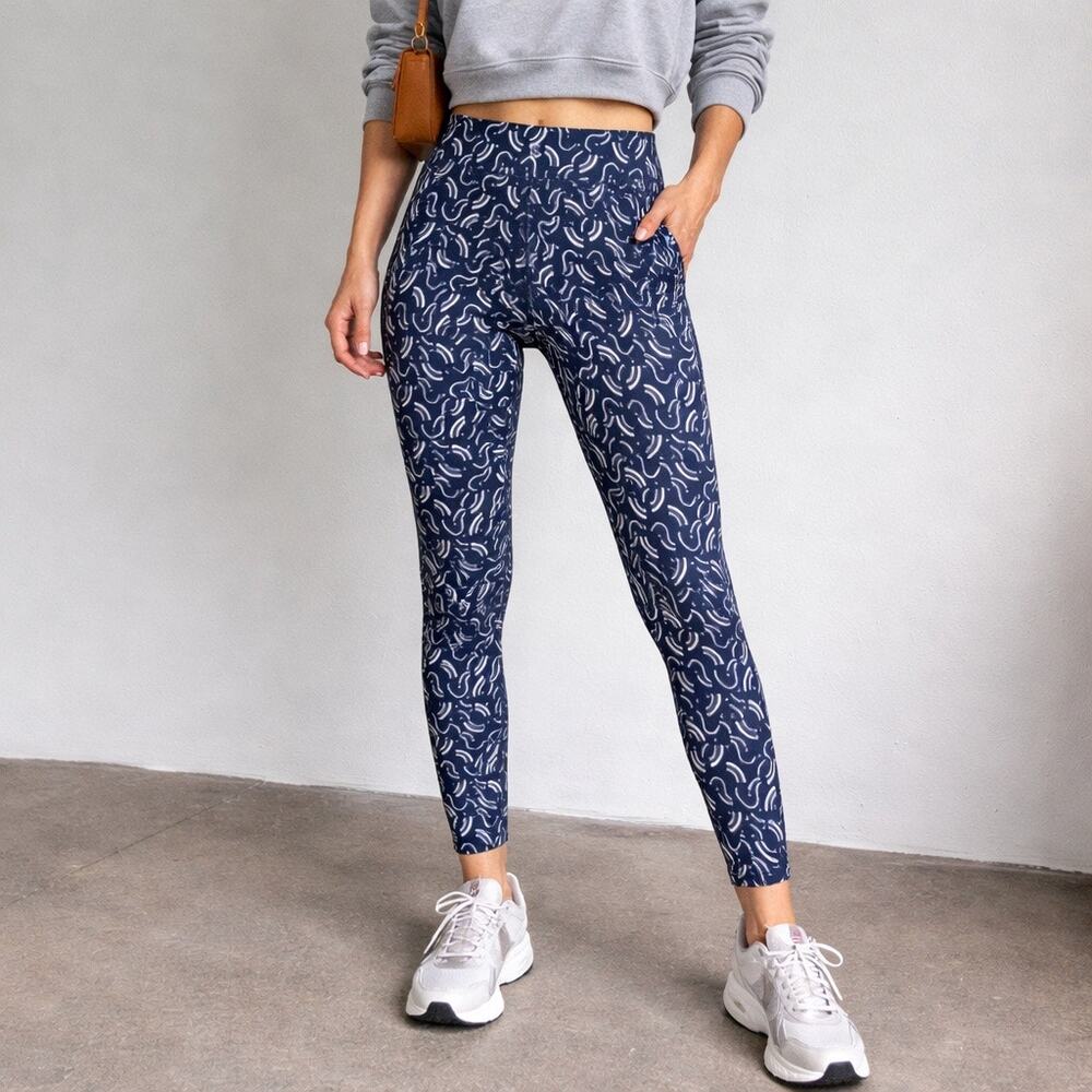 Johnny Was Navy Abstract Print High Waist 7/8 Leggings Sz M
